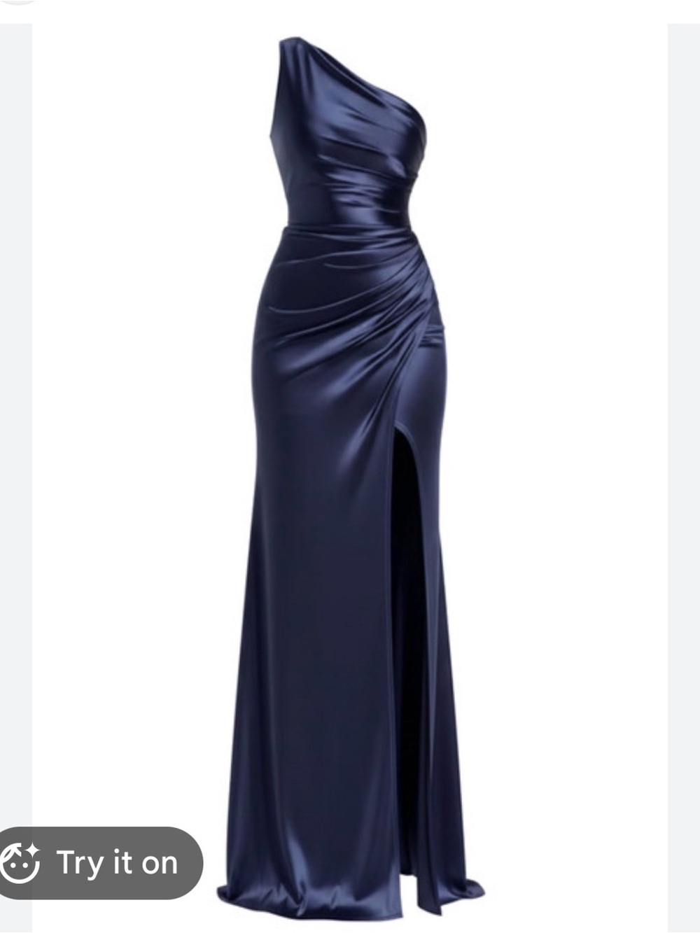 Satin One-Shoulder Navy Evening Gown with Side Slit